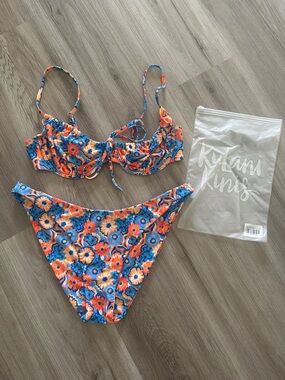 Kulani Kinis Floral Bikini Set in Blue & Orange